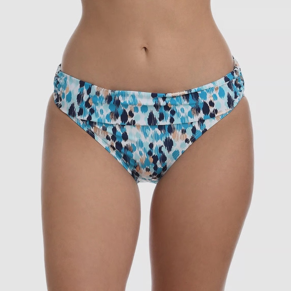 NWT La Blanca Blue and White Patterned Bikini Bottoms Medium Size 6
